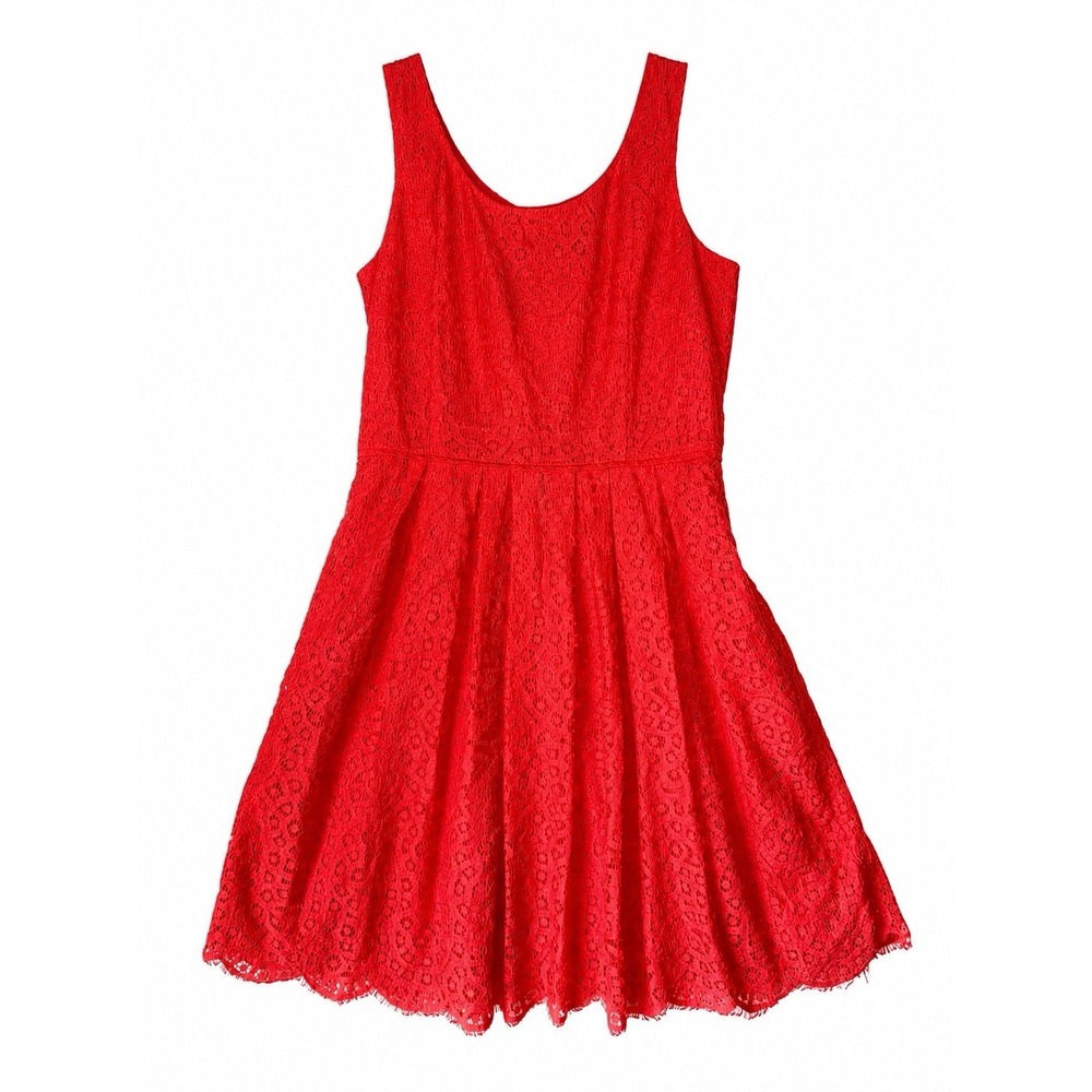 J.CREW Red Lace Fit & Flare Sleeveless Dress Scoop Neck Size 4